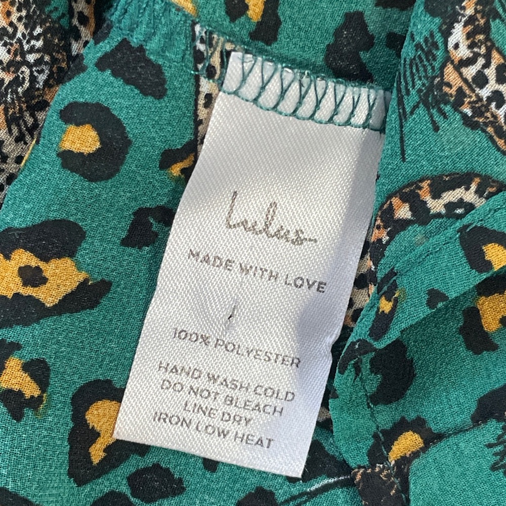 Lulus Green Leopard Print Button-Down Blouse Size… - image 6